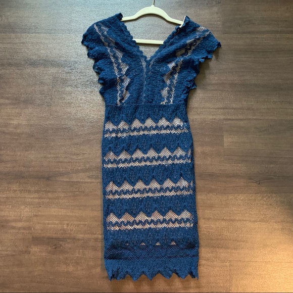 Nightcap Antoinette Dress in Navy & Nude - Picture 2 of 5